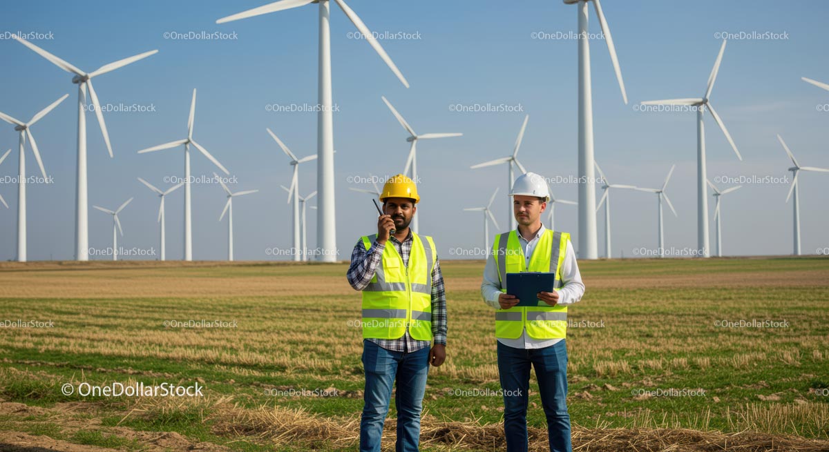 Engineers Oversee Operations at Wind Farm