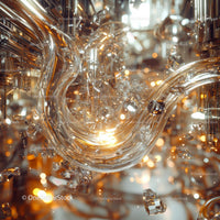 Intricate Glass and Gold Abstract Structure with Light Reflections