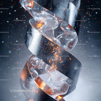 Futuristic Glowing Helix with Orange Particles