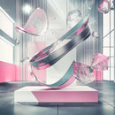 Futuristic Abstract Sculpture with Pink and Silver Accents