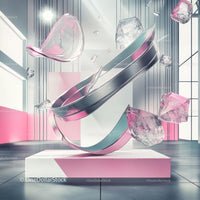 Futuristic Abstract Sculpture with Pink and Silver Accents