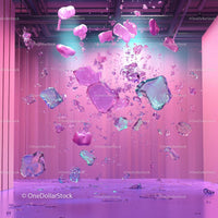 Floating Crystal Shapes in a Surreal Pink Environment