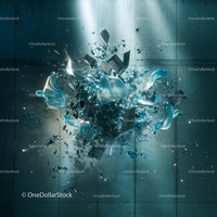 Dynamic Abstract Explosion with Metallic and Blue Elements