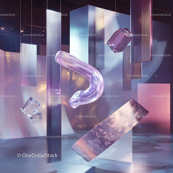 Surreal Abstract Art with Floating Geometric Shapes