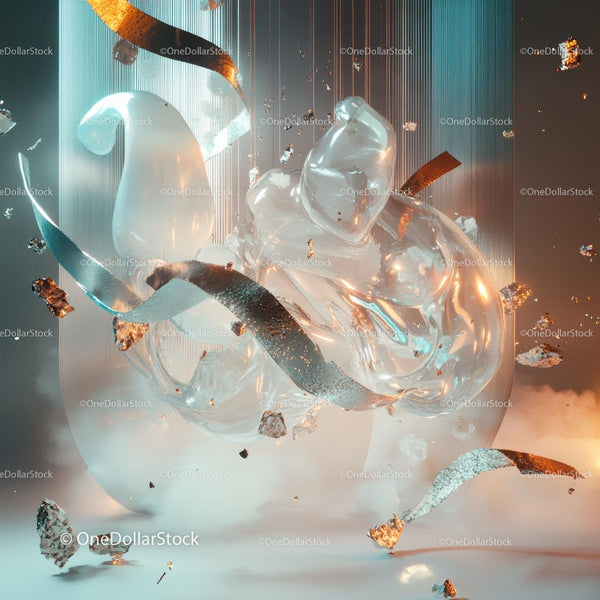 Surreal Abstract Composition with Floating Glass Forms