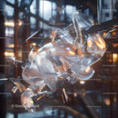 Futuristic Glass Sculpture with Dynamic Light Reflections
