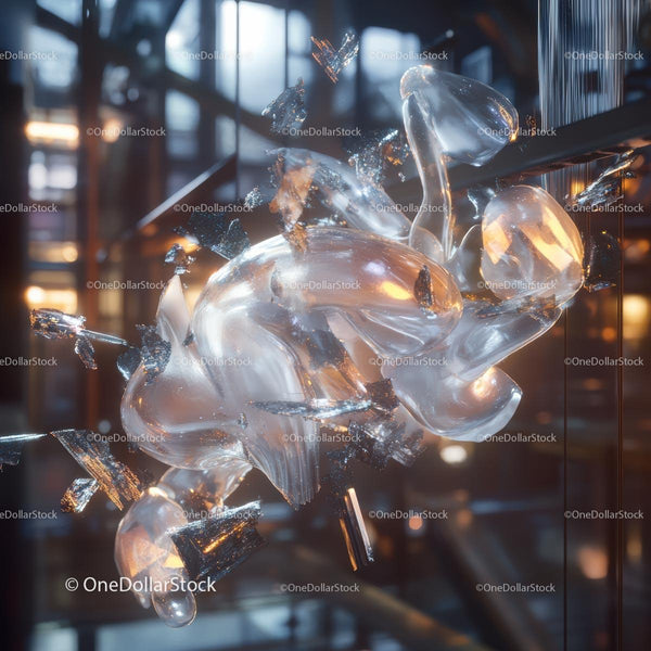 Futuristic Glass Sculpture with Dynamic Light Reflections