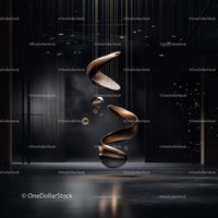 Futuristic Metallic Spiral Sculpture in Dark Interior