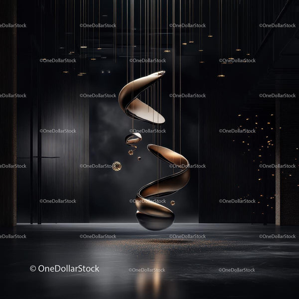 Futuristic Metallic Spiral Sculpture in Dark Interior