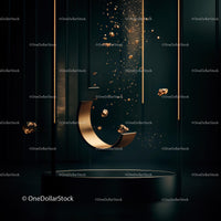 Elegant Golden Abstract Art Installation with Floating Elements