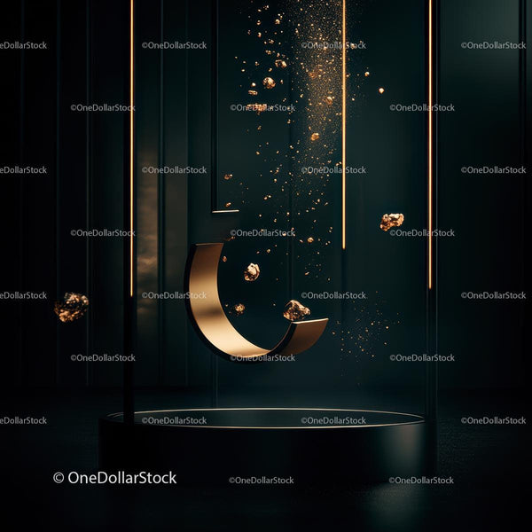 Elegant Golden Abstract Art Installation with Floating Elements