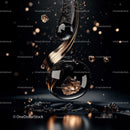 Glowing Gold and Black Abstract Art with Dynamic Spheres