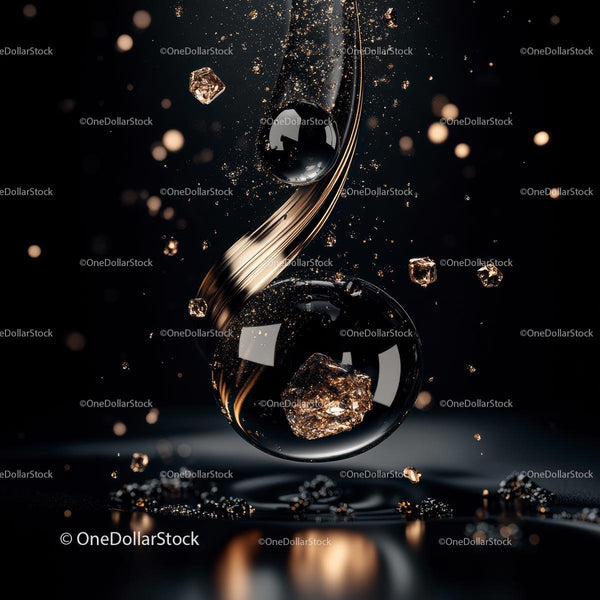 Glowing Gold and Black Abstract Art with Dynamic Spheres