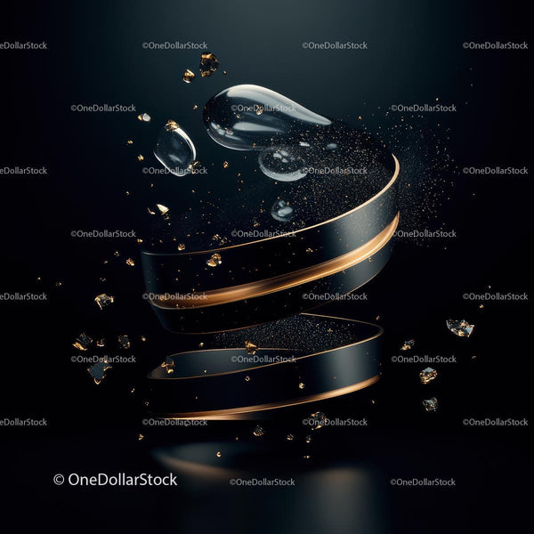 Abstract Floating Elements with Gold and Glass Accents