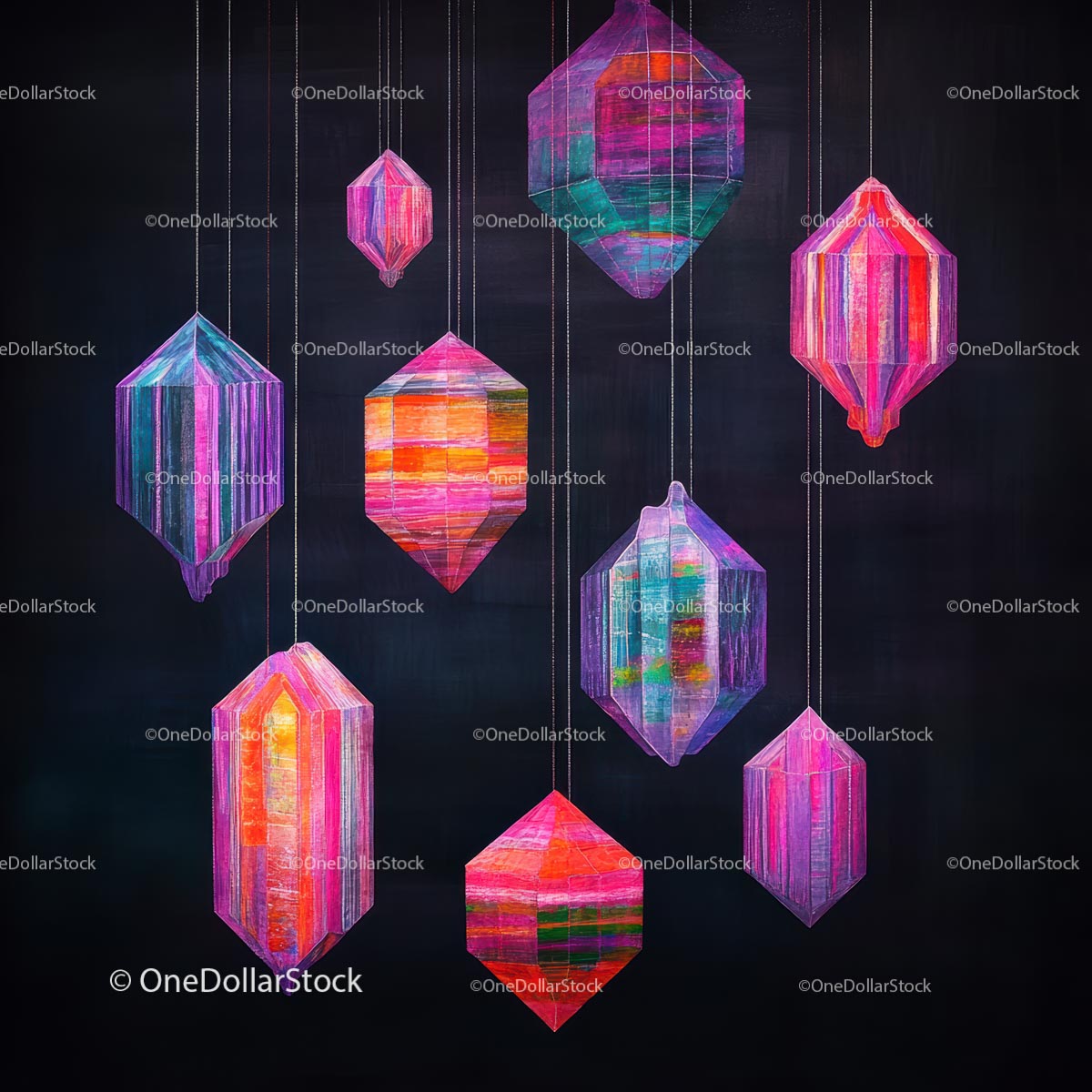 Kolorowa geometryczna sztuka kryształowa na ciemnym tle
