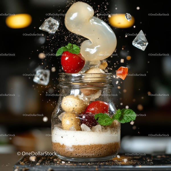 Dynamic Dessert Explosion with Strawberries and Mint
