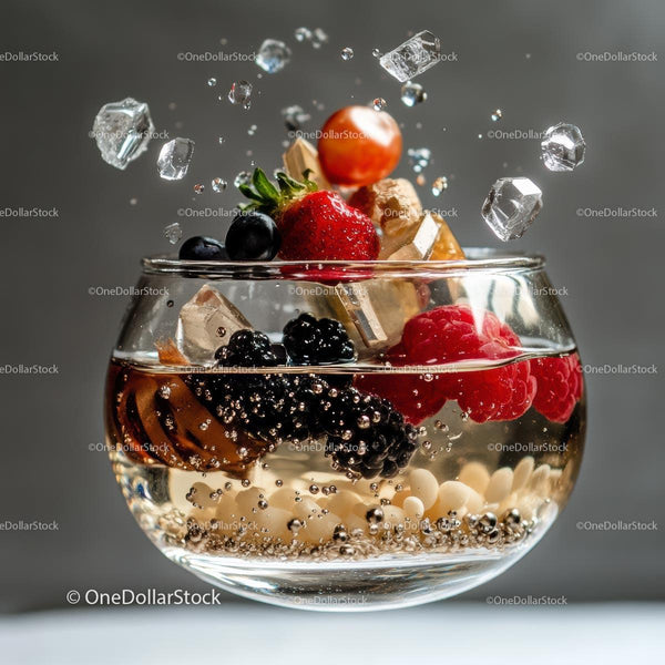 Refreshing Cocktail with Mixed Berries and Ice Cubes