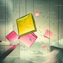 Vibrant Pink and Yellow Cubes in Dynamic Abstract Scene