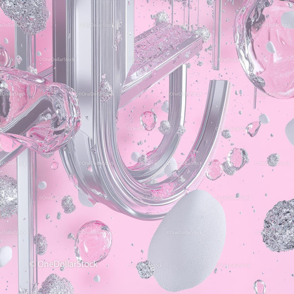Futuristic Abstract with Flowing Silver and Pink Elements