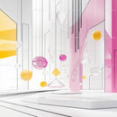 Modern Abstract Installation with Pink and Yellow Spheres