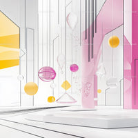 Modern Abstract Installation with Pink and Yellow Spheres