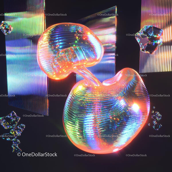 Futuristic Iridescent Abstract Sculpture with Neon Glow