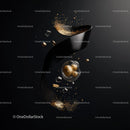 Elegant Abstract Composition with Black Ribbon and Gold Accents