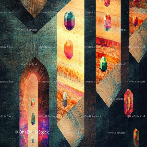 Colorful Geometric Crystal Art with Textured Background