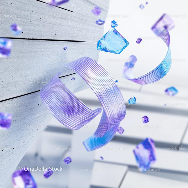 Futuristic Abstract Design with Crystals and Ribbons