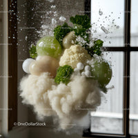 Floating Broccoli and Cauliflower in Dynamic Splash