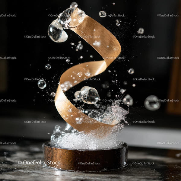 Golden Ribbon with Splashing Water and Bubbles