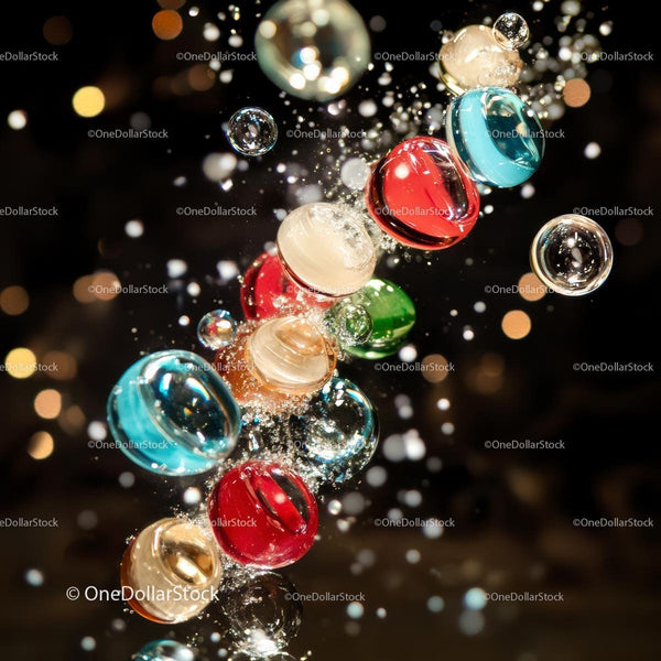 Colorful Floating Marbles in Bubbling Water