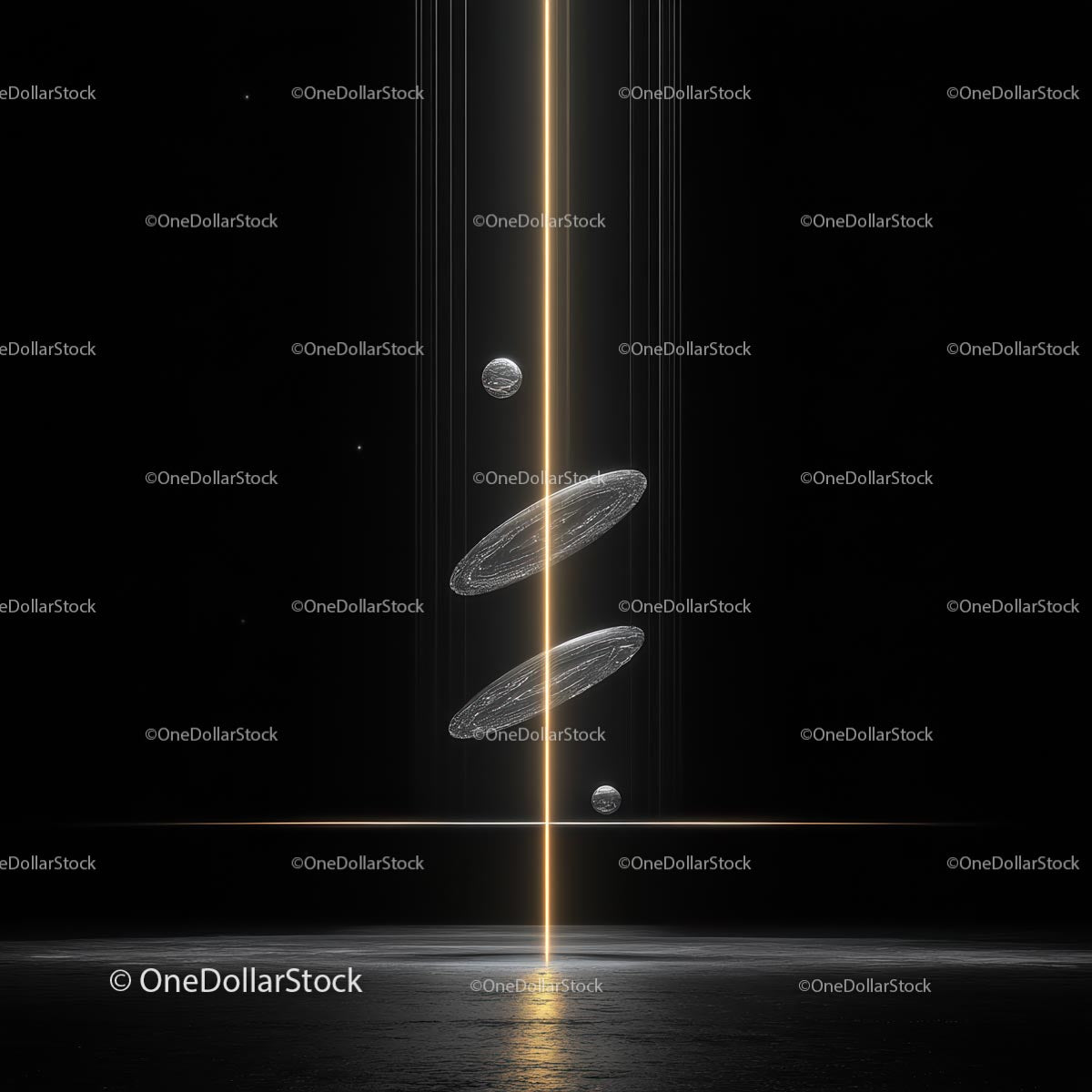 Futurystyczna abstrakcja z jaskrawą wiązką światła i planetami