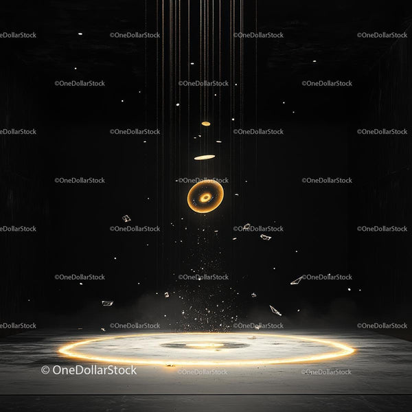 Abstract Glowing Rings in a Dark Futuristic Setting