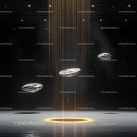 UFOs Hovering with Glowing Lights in a Starry Sky