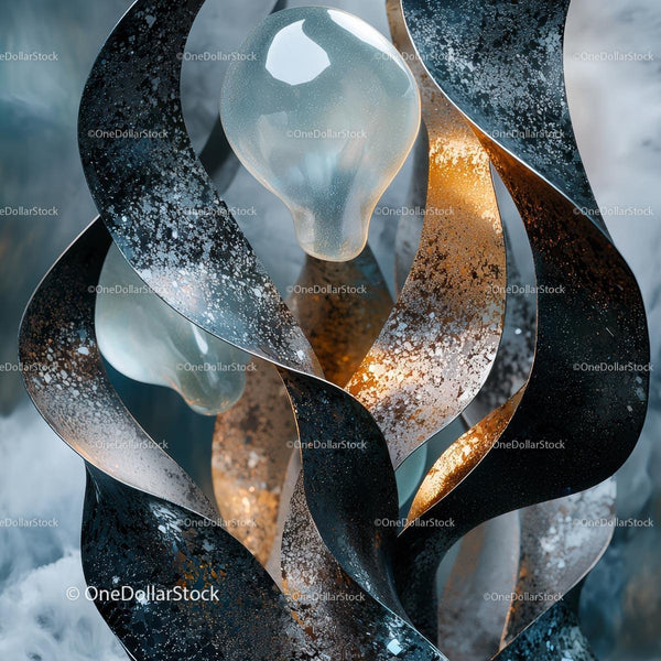 Abstract Metallic Sculpture with Glass Bulbs