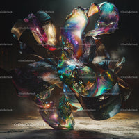 Dynamic Abstract Sculpture with Vibrant Iridescent Colors