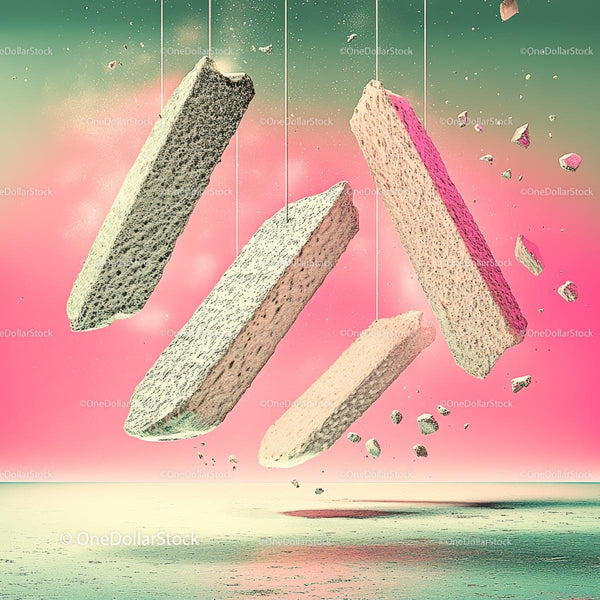 Surreal Floating Structures on a Vibrant Pastel Background