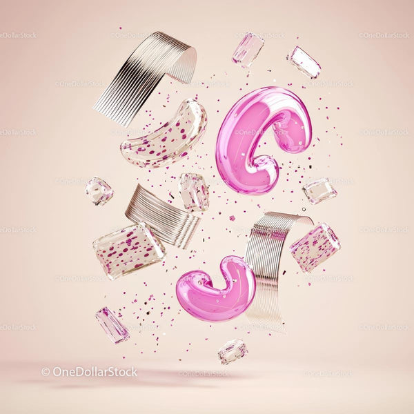 Floating Pink and Silver Abstract 3D Shapes
