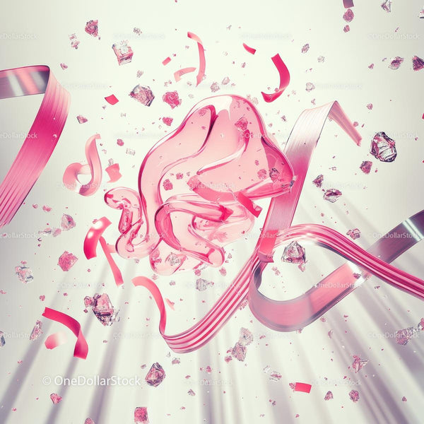 Abstract Pink Ribbons and Crystal Shards Design