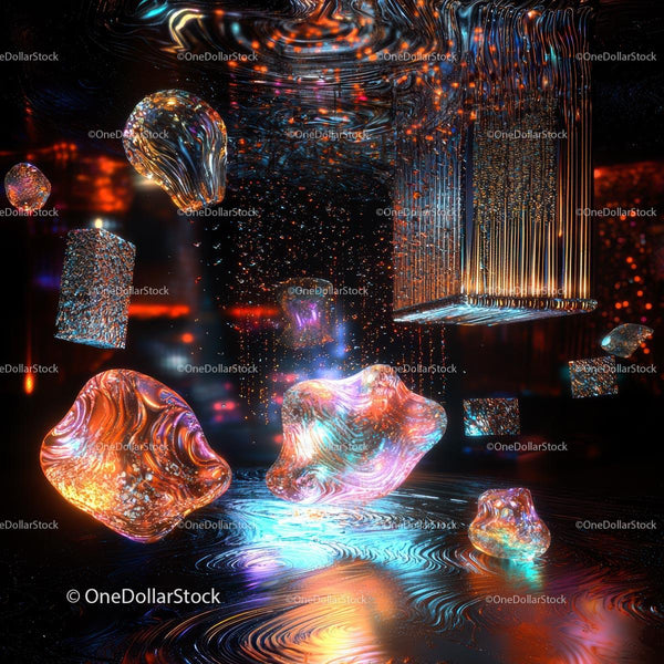 Futuristic Abstract Scene with Floating Glowing Shapes