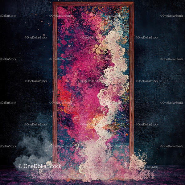 Vibrant Abstract Explosion of Colors in Wooden Frame