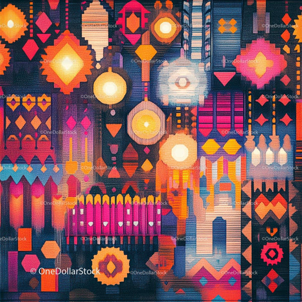Vibrant Geometric Pattern with Ethnic Motifs