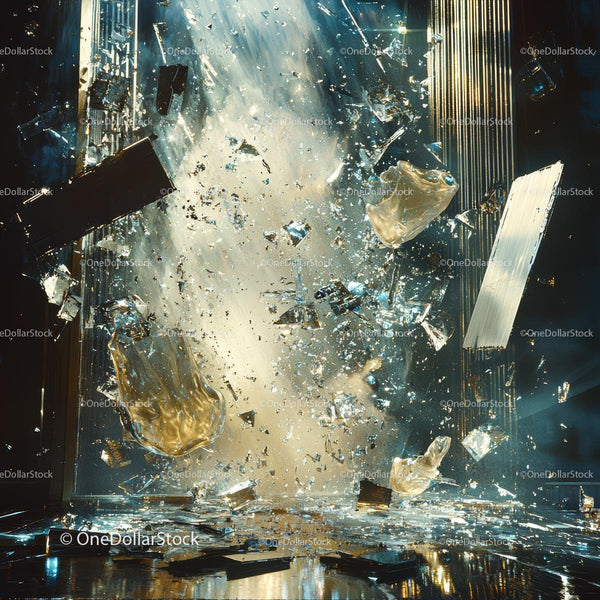 Shattered Glass Explosion with Light Rays