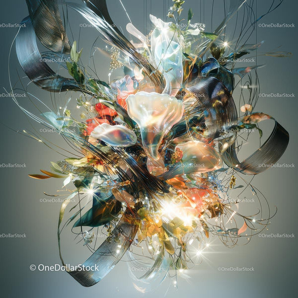 Ethereal Abstract Sculpture with Vibrant Floral Elements