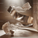 Elegant Abstract Sculpture with Metallic and Crystal Elements