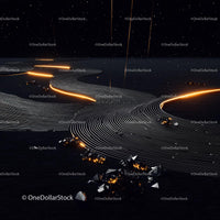 Glowing Abstract Landscape with Starry Night Sky