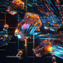 Vibrant Abstract Digital Art with Glowing Crystal Shapes