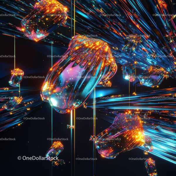 Vibrant Abstract Digital Art with Glowing Crystal Shapes