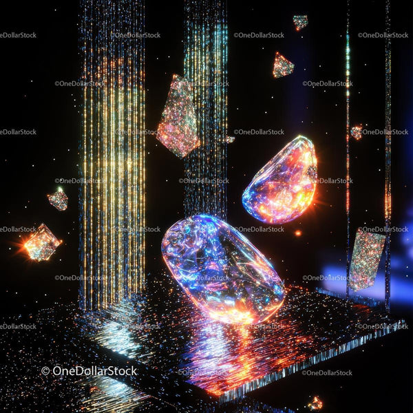 Futuristic Glowing Crystals with Neon Reflections